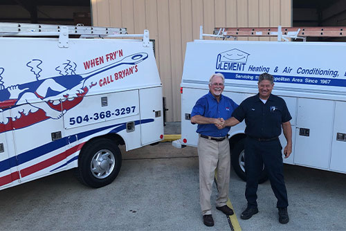 Bryans United Air Conditioning Owner shaking hands with Clement Heating & Air owner