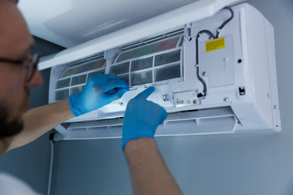 ductless ac repair in progress